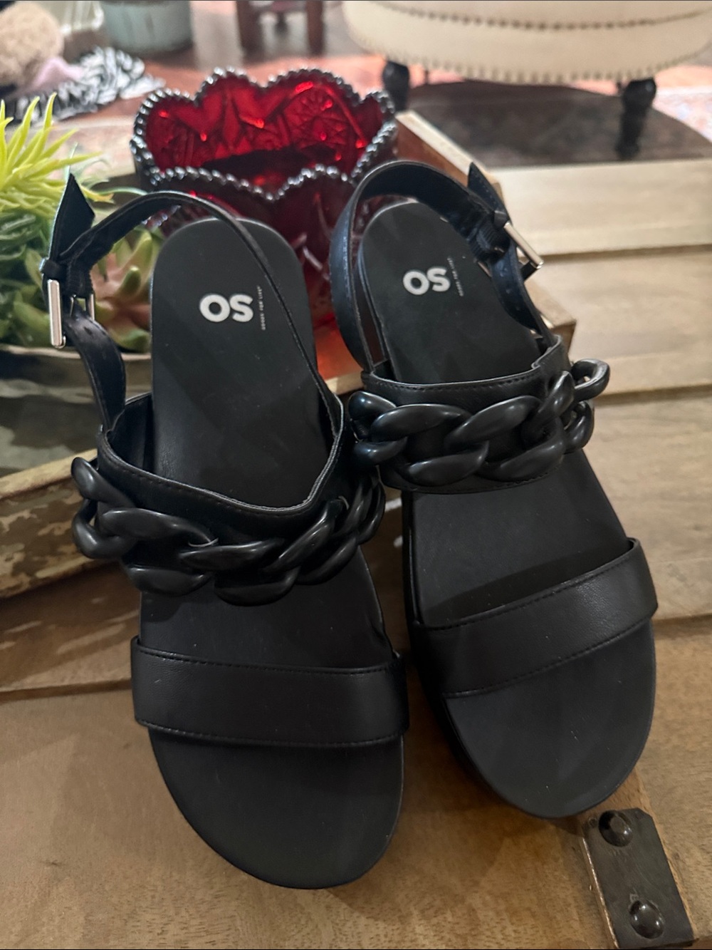 SO Black Chain-Detail Women's Sandals